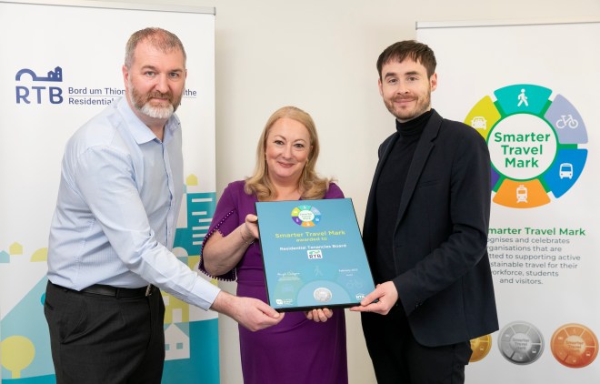 Left to Right: Leigh Coughlan, Facilities Manager of the RTB, Rosemary Steen, Director of the RTB, Shane Hayes, Senior Smarter Travel Officer, NTA